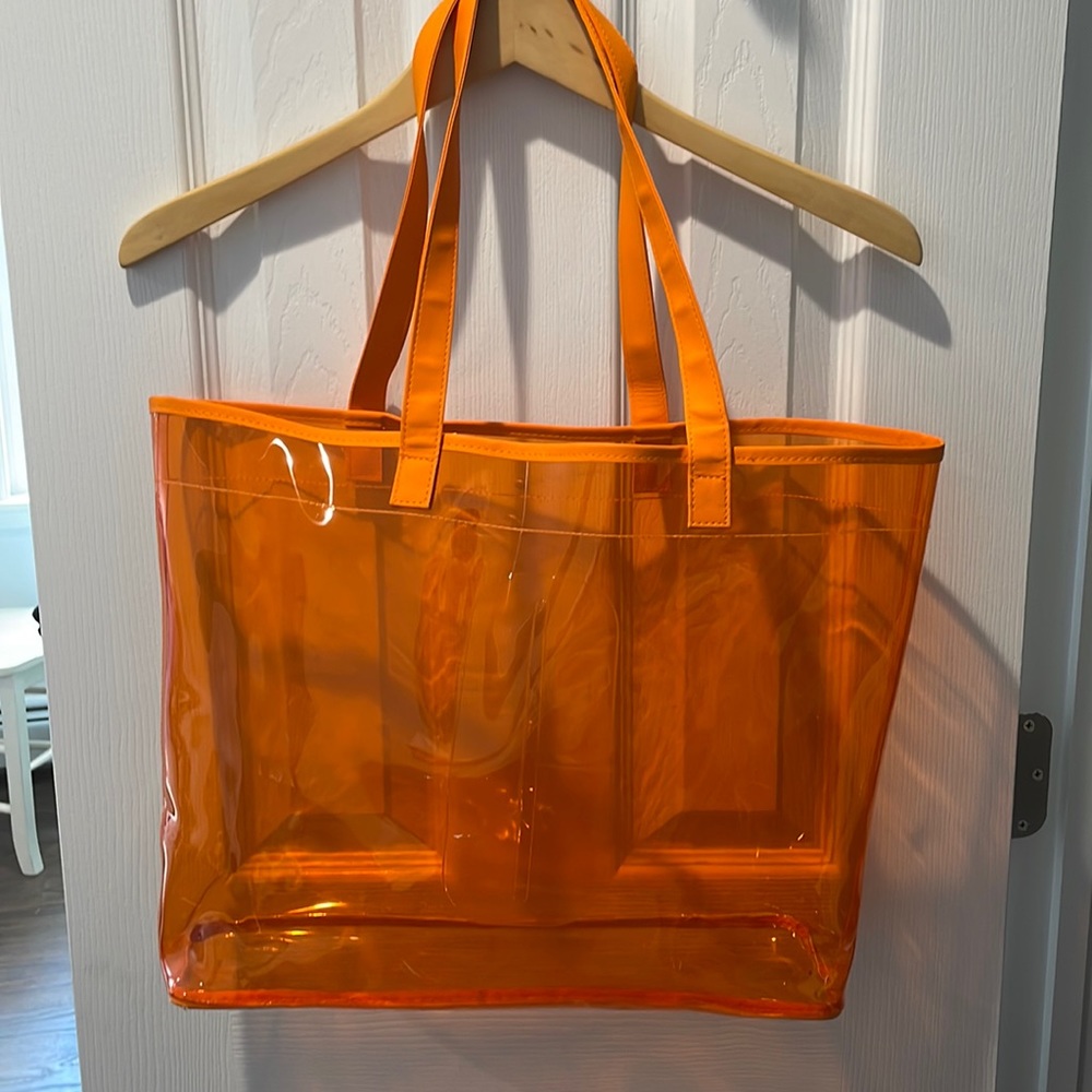 Clinique neon orange clear beach/tote bag - Picture 2 of 4